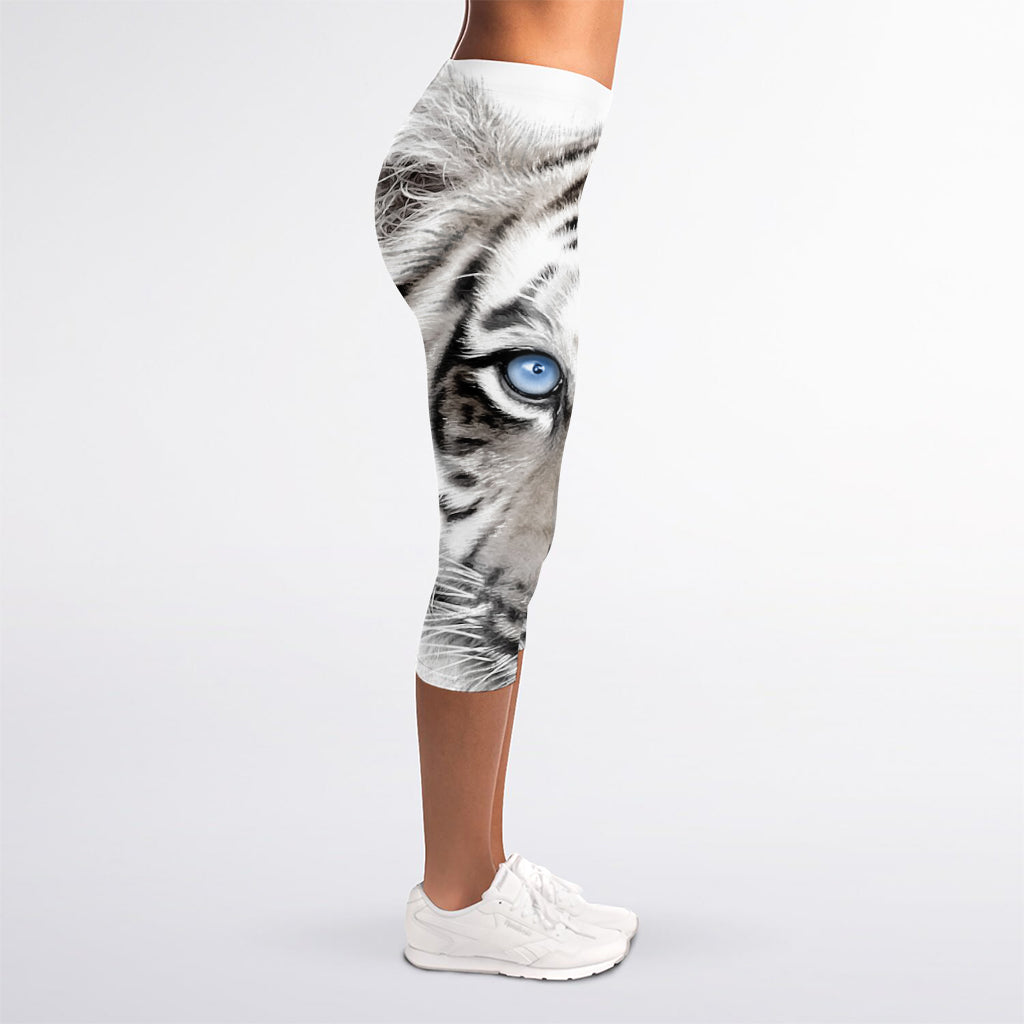White Tiger Portrait Print Women's Capri Leggings