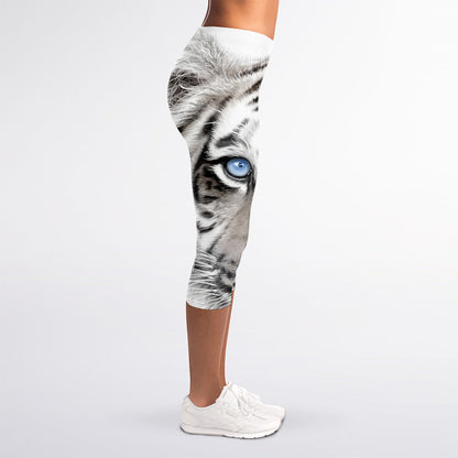 White Tiger Portrait Print Women's Capri Leggings