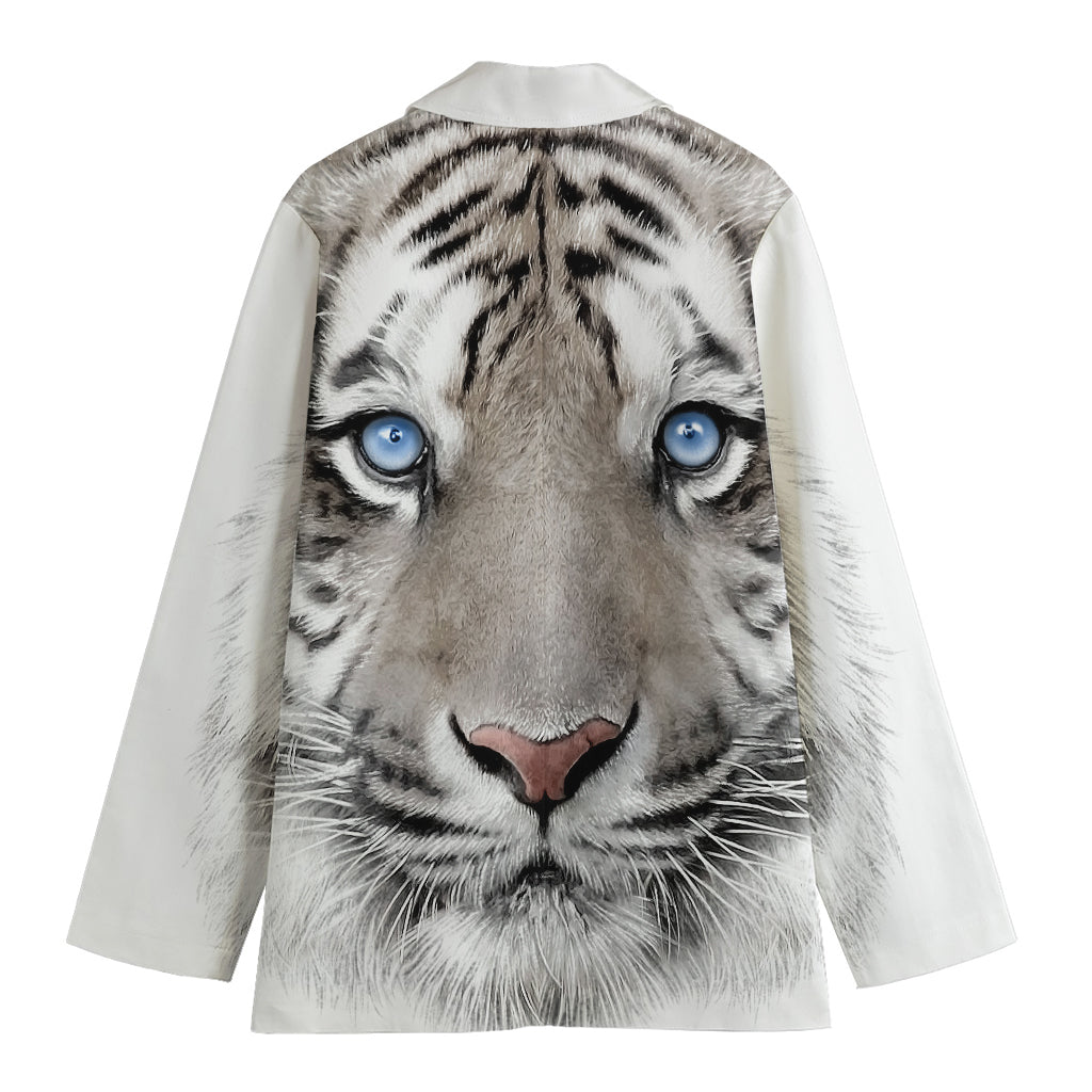 White Tiger Portrait Print Women's Cotton Blazer