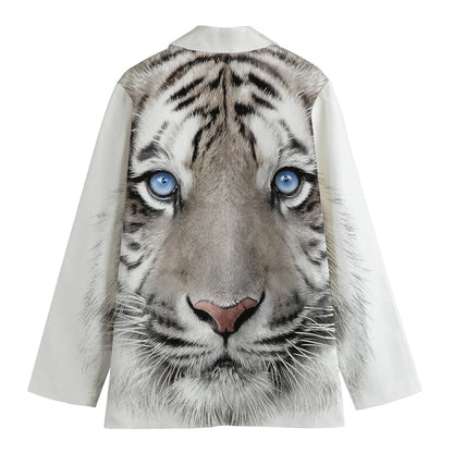 White Tiger Portrait Print Women's Cotton Blazer