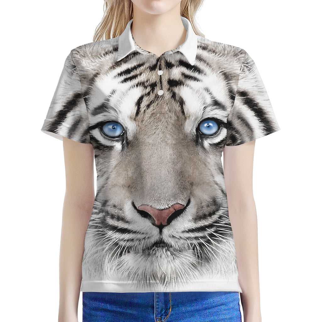 White Tiger Portrait Print Women's Polo Shirt