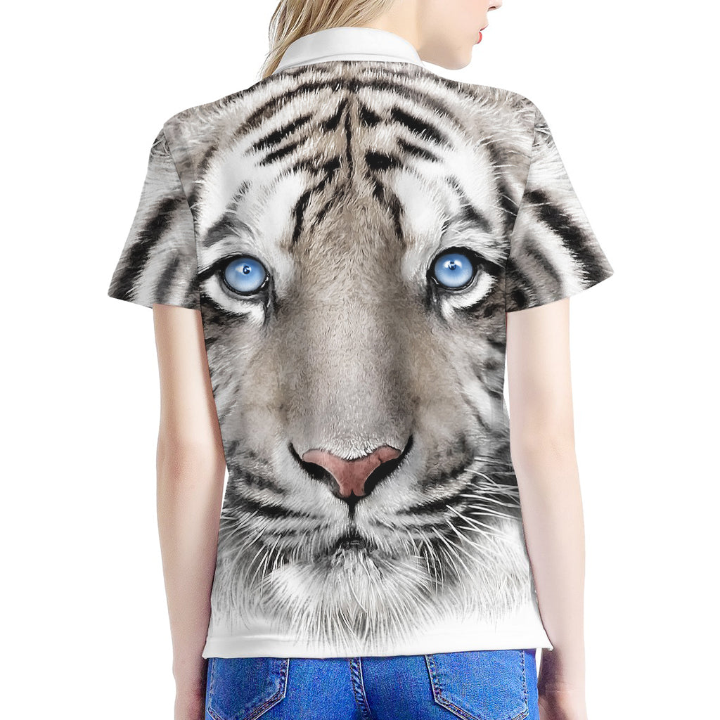 White Tiger Portrait Print Women's Polo Shirt