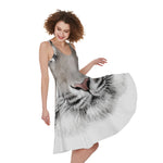 White Tiger Portrait Print Women's Sleeveless Dress