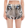 White Tiger Portrait Print Women's Split Running Shorts