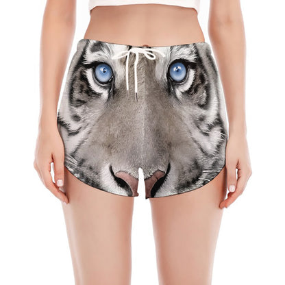 White Tiger Portrait Print Women's Split Running Shorts