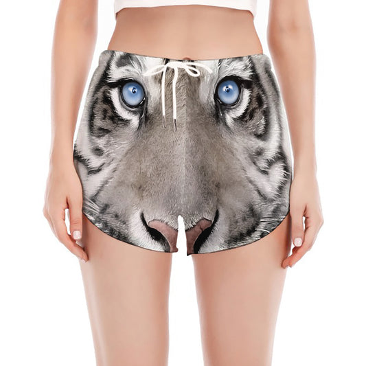 White Tiger Portrait Print Women's Split Running Shorts