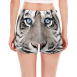 White Tiger Portrait Print Women's Split Running Shorts