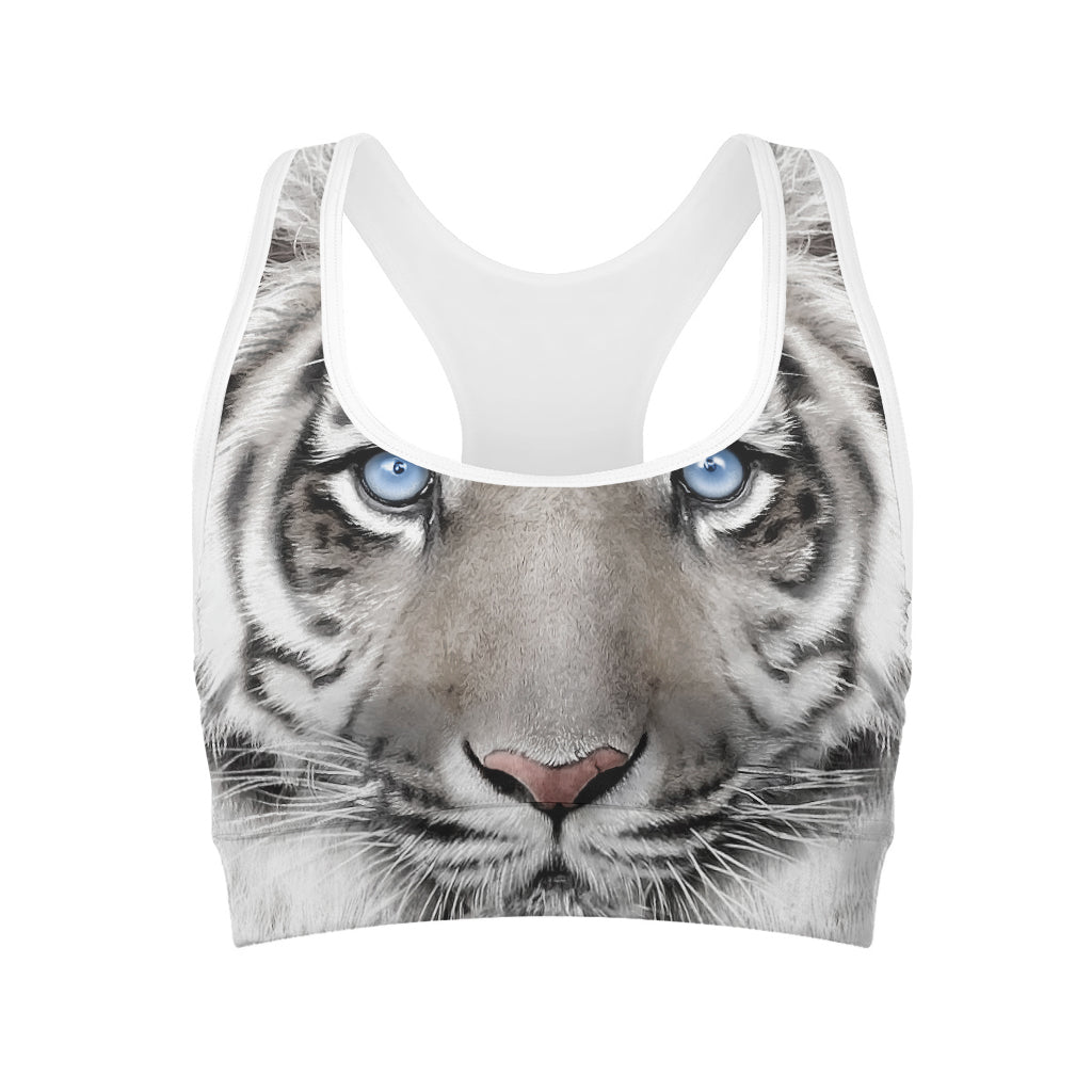 White Tiger Portrait Print Women's Sports Bra
