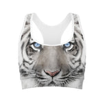 White Tiger Portrait Print Women's Sports Bra