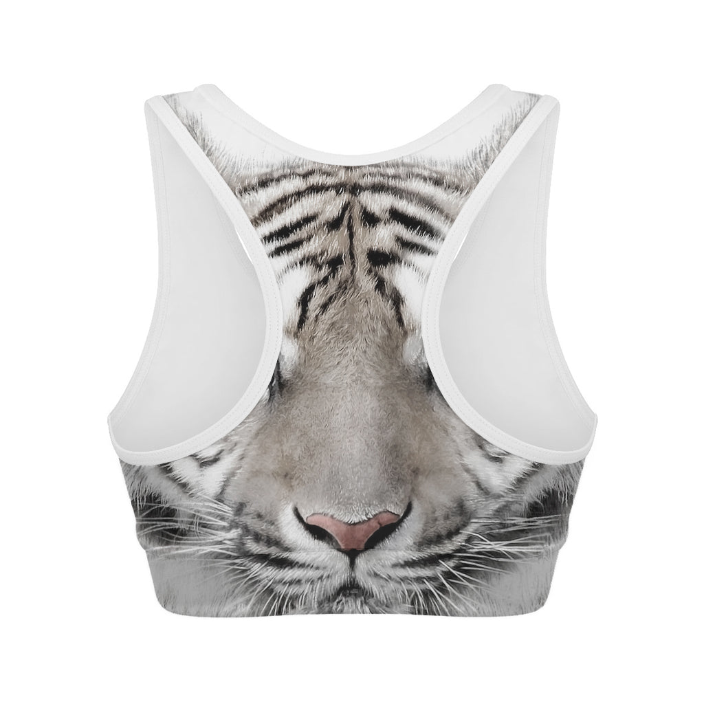 White Tiger Portrait Print Women's Sports Bra