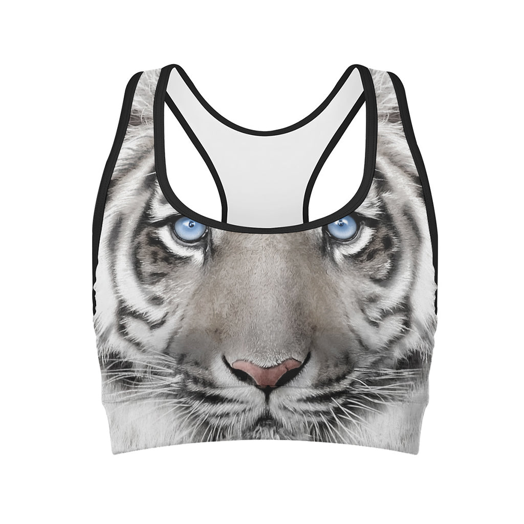 White Tiger Portrait Print Women's Sports Bra