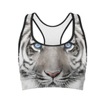 White Tiger Portrait Print Women's Sports Bra