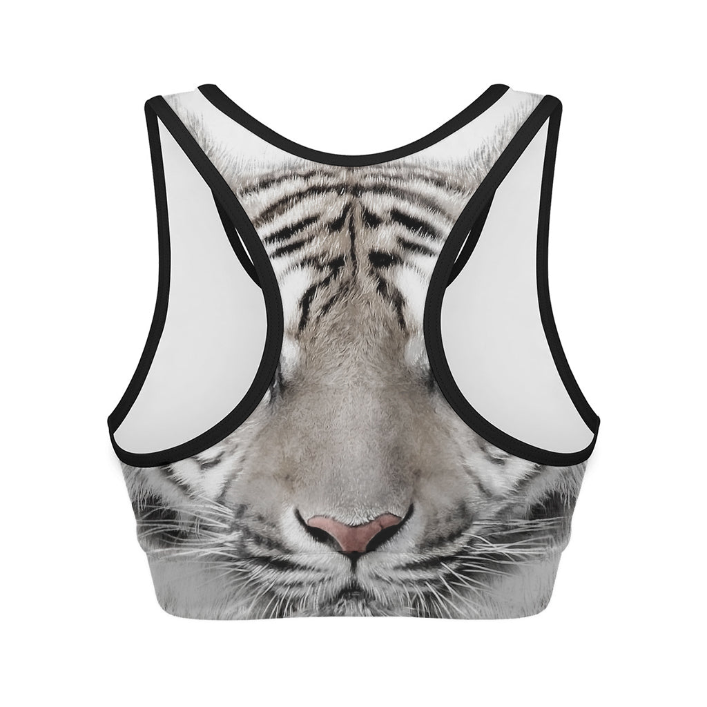 White Tiger Portrait Print Women's Sports Bra