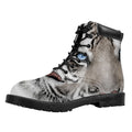 White Tiger Portrait Print Padded Collar Lace Up Boots