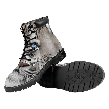 White Tiger Portrait Print Work Boots