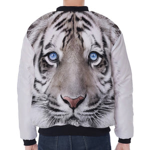 White Tiger Portrait Print Zip Sleeve Bomber Jacket