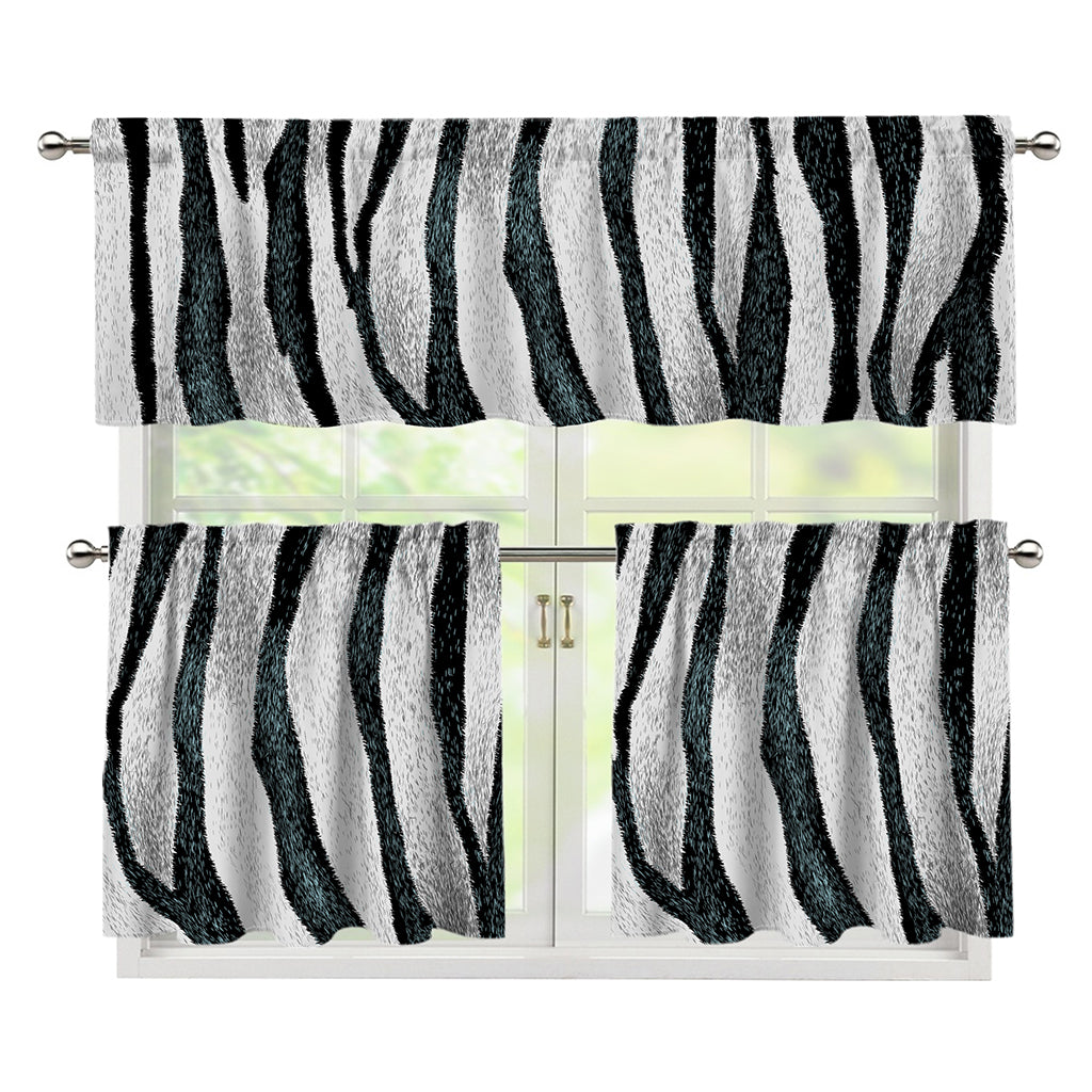 White Tiger Stripe Pattern Print 3 Piece Kitchen Curtains