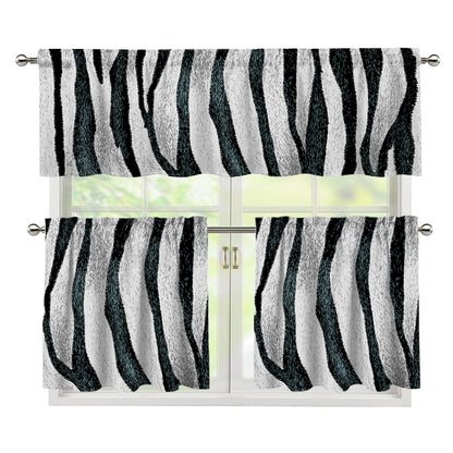 White Tiger Stripe Pattern Print 3 Piece Kitchen Curtains