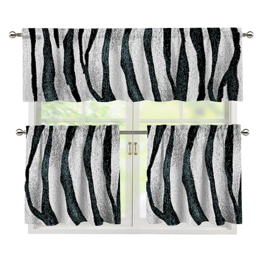 White Tiger Stripe Pattern Print 3 Piece Kitchen Curtains