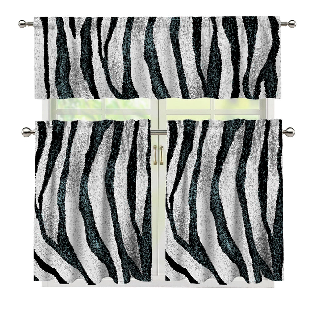 White Tiger Stripe Pattern Print 3 Piece Kitchen Curtains