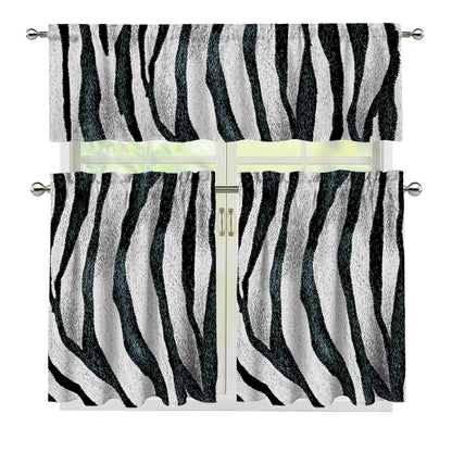 White Tiger Stripe Pattern Print 3 Piece Kitchen Curtains