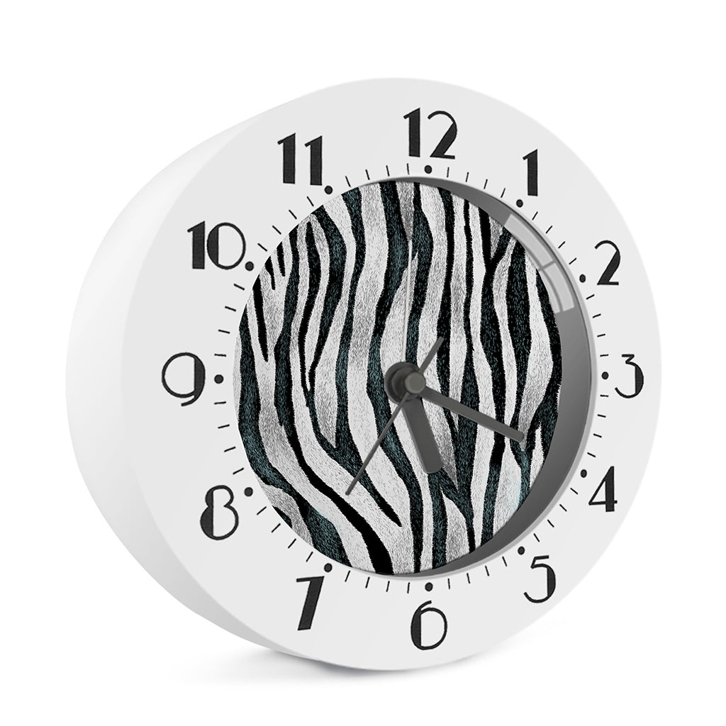 White Tiger Stripe Pattern Print Alarm Clock