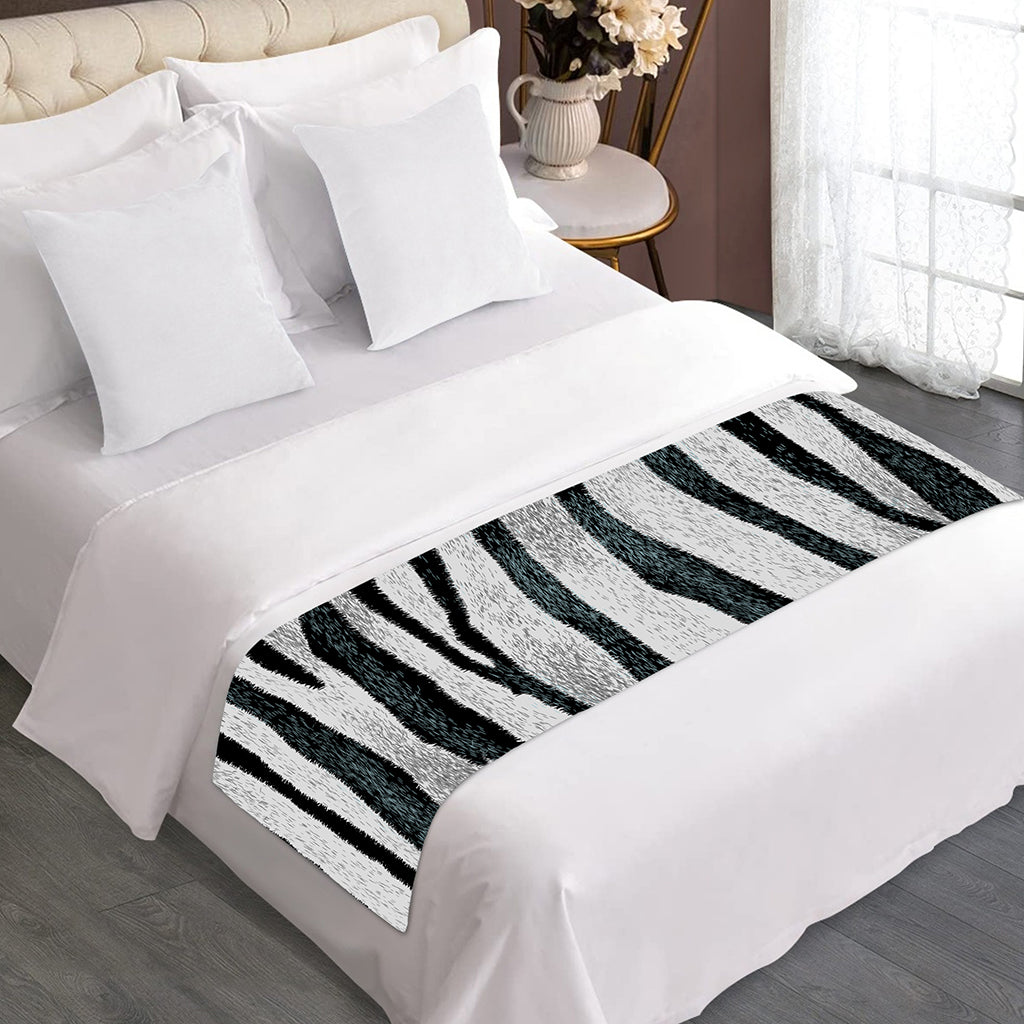 White Tiger Stripe Pattern Print Bed Runner