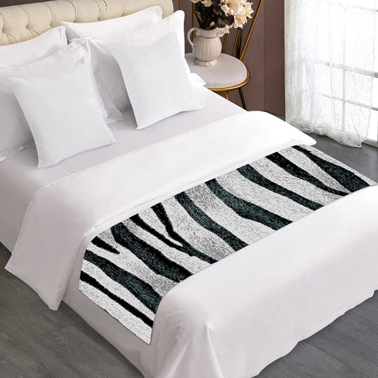 White Tiger Stripe Pattern Print Bed Runner