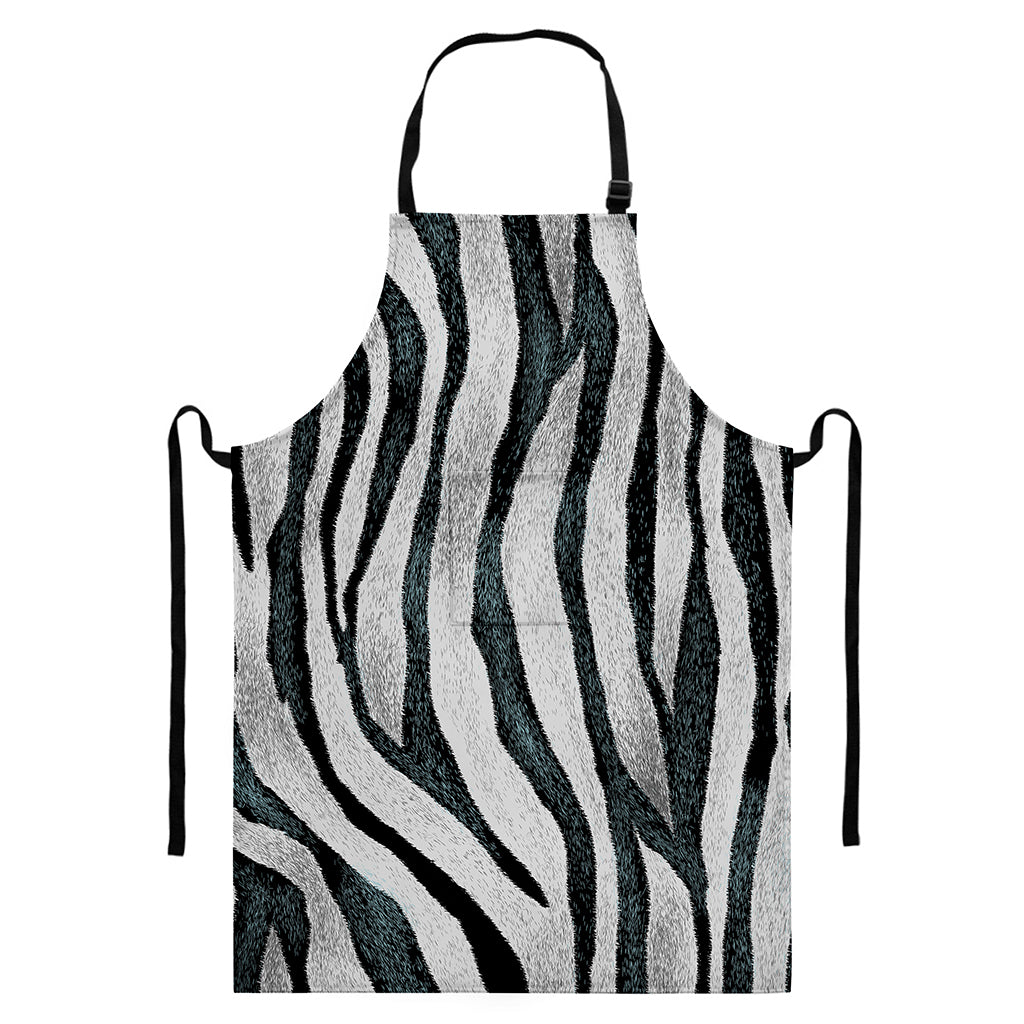 White Tiger Stripe Pattern Print Bib Apron With Pocket