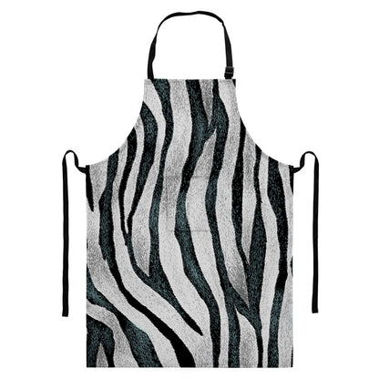 White Tiger Stripe Pattern Print Bib Apron With Pocket