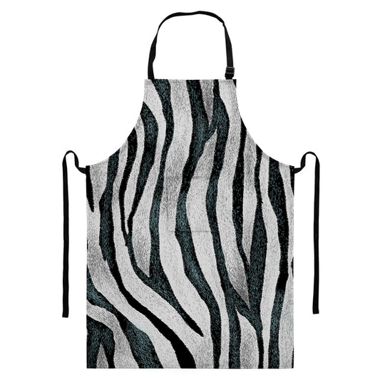 White Tiger Stripe Pattern Print Bib Apron With Pocket