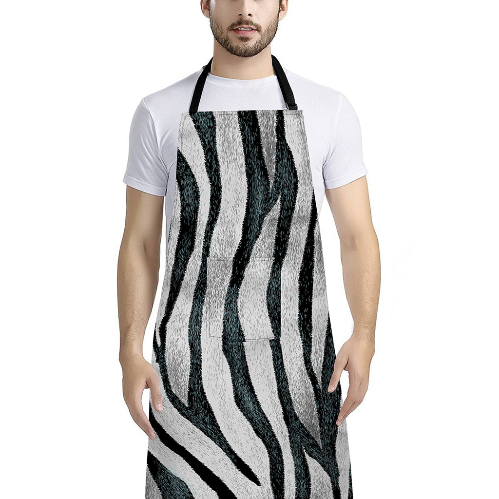 White Tiger Stripe Pattern Print Bib Apron With Pocket