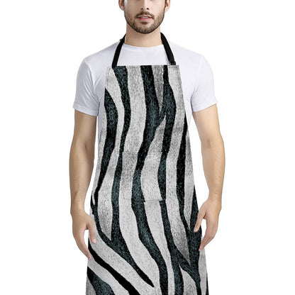 White Tiger Stripe Pattern Print Bib Apron With Pocket