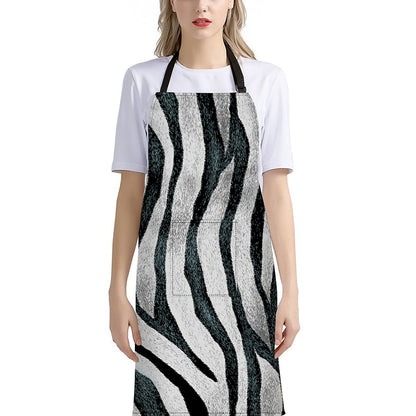 White Tiger Stripe Pattern Print Bib Apron With Pocket