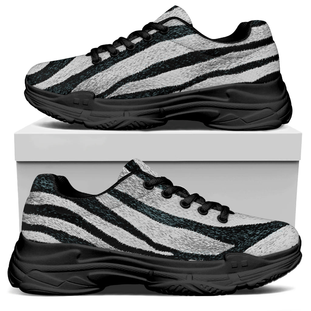 White Tiger Stripe Pattern Print Black Chunky Shoes