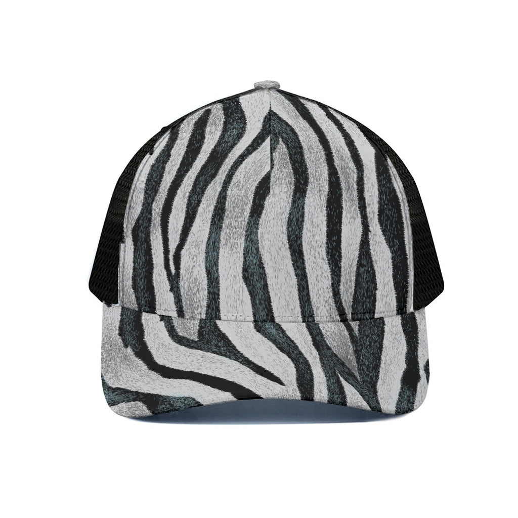 White Tiger Stripe Pattern Print Black Mesh Trucker Cap