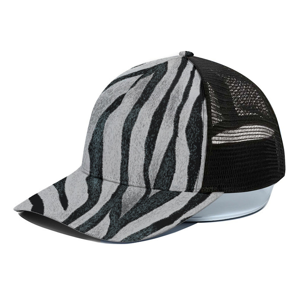 White Tiger Stripe Pattern Print Black Mesh Trucker Cap