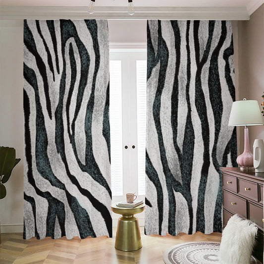 White Tiger Stripe Pattern Print Blackout Pencil Pleat Curtains