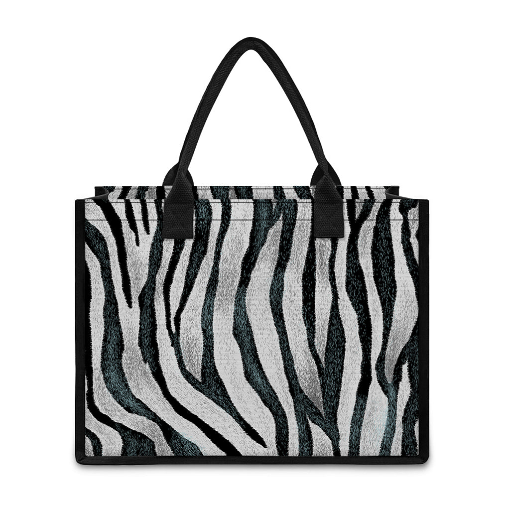 White Tiger Stripe Pattern Print Canvas Tote Bag
