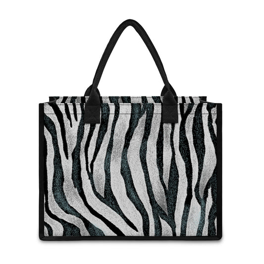 White Tiger Stripe Pattern Print Canvas Tote Bag