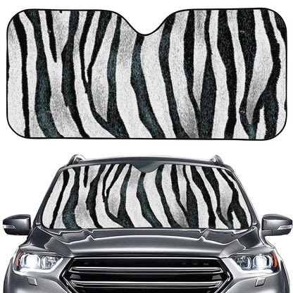 White Tiger Stripe Pattern Print Car Windshield Sun Shade