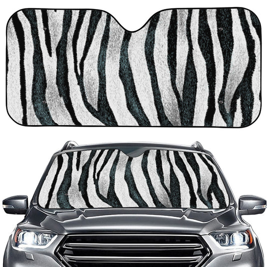 White Tiger Stripe Pattern Print Car Windshield Sun Shade