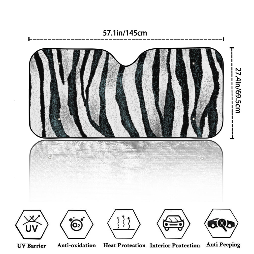 White Tiger Stripe Pattern Print Car Windshield Sun Shade