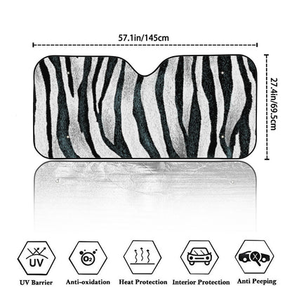 White Tiger Stripe Pattern Print Car Windshield Sun Shade