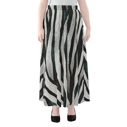 White Tiger Stripe Pattern Print Chiffon Maxi Skirt