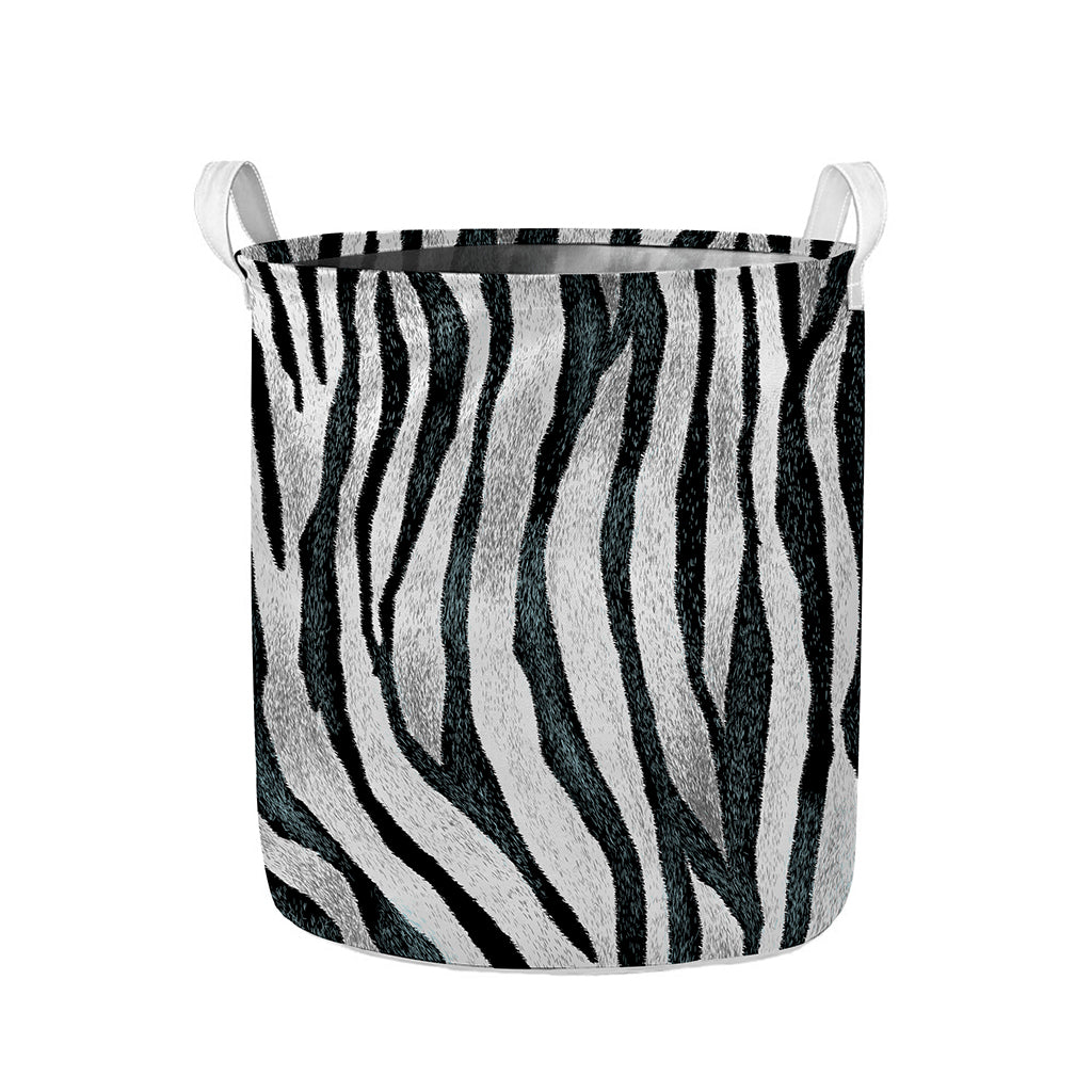White Tiger Stripe Pattern Print Collapsible Laundry Basket
