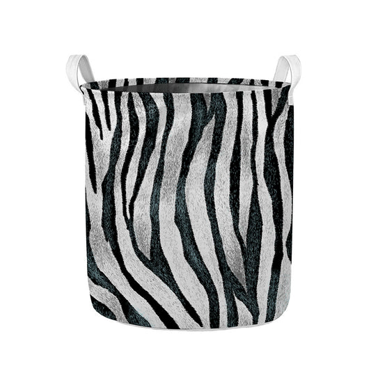 White Tiger Stripe Pattern Print Collapsible Laundry Basket