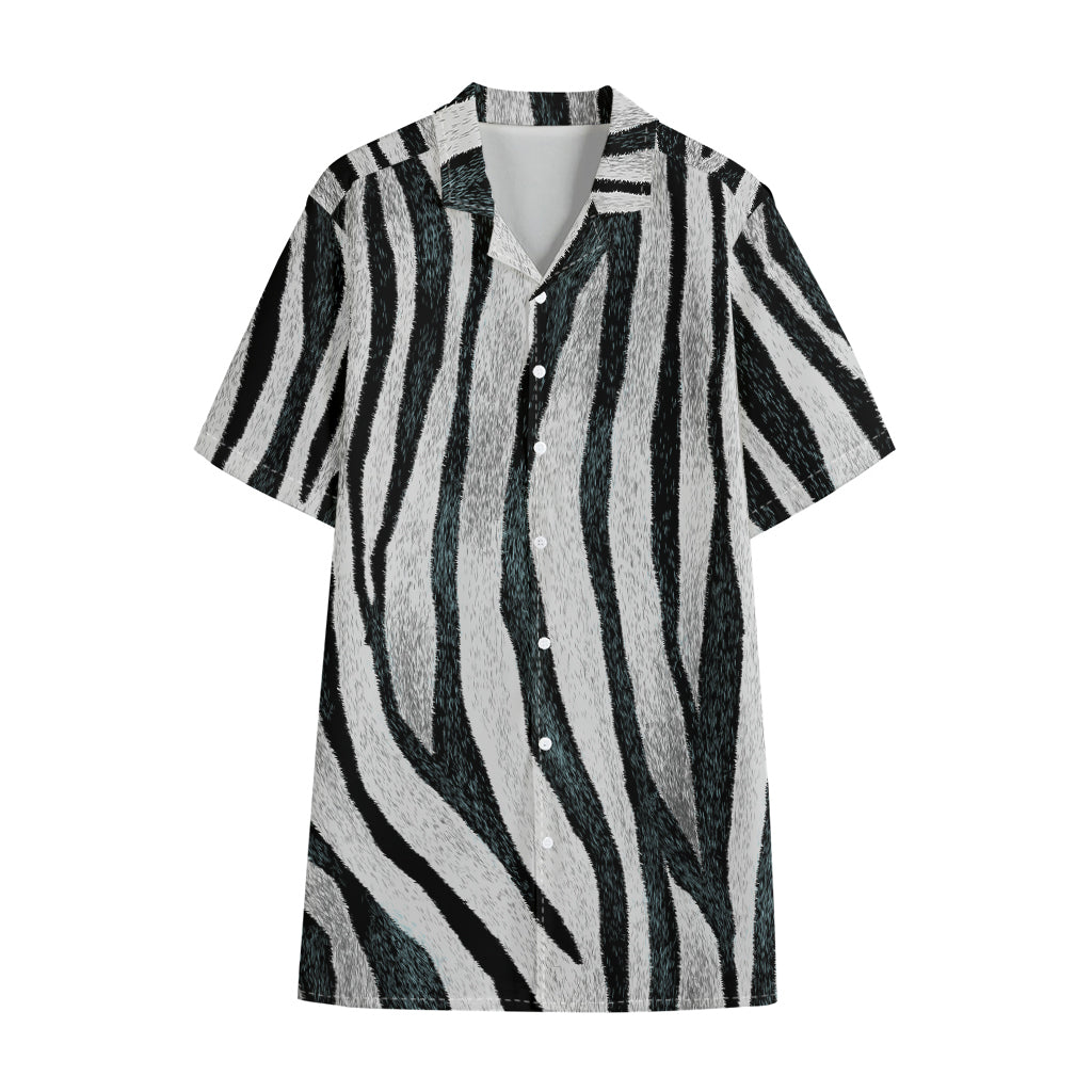 White Tiger Stripe Pattern Print Cotton Hawaiian Shirt