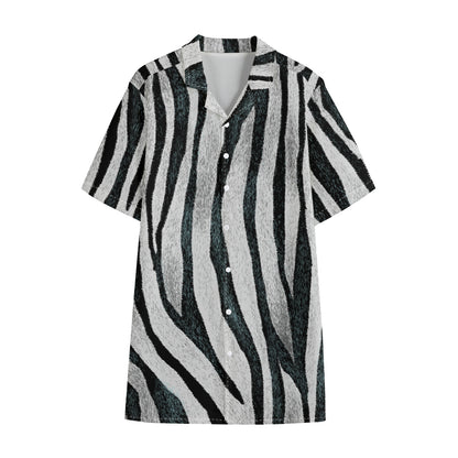 White Tiger Stripe Pattern Print Cotton Hawaiian Shirt