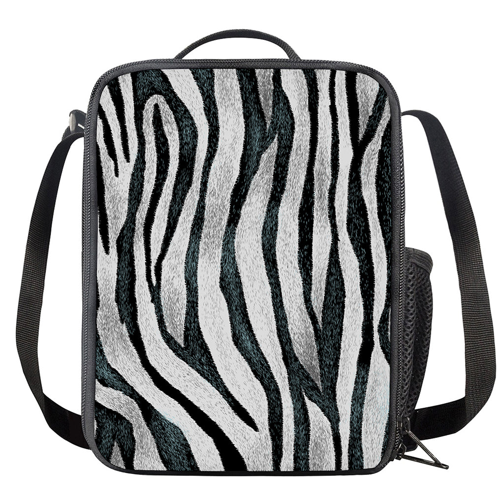 White Tiger Stripe Pattern Print Crossbody Lunch Bag